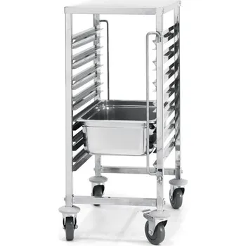 Vozík na GN nádoby – kapacita 7× GN 1/1, s pracovní plochou