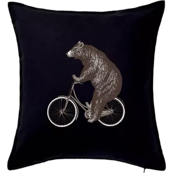 Polštář Medvěd na kole - Polštář 50x50 - 50x50 - Pouze potah ( Černá )