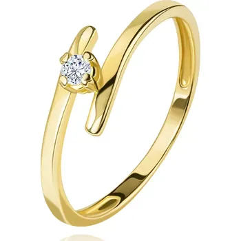 Prsten Diamantový prsten ve žlutém 14K zlatě - zářivý čirý briliant, tenká prodloužená ramena - Velikost: 51