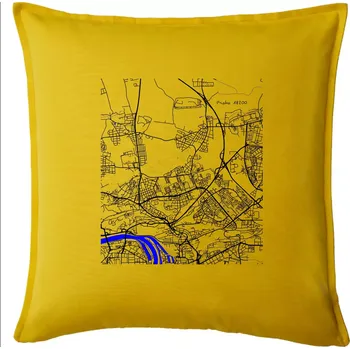Polštář Praha 18200 - Mapa s vodními toky - Polštář 50x50 - 50x50 - Pouze potah ( Žlutá )