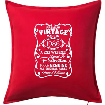 Polštář Vintage Etiketa - 1986 - Polštář 50x50 - 50x50 - Včetně výplně ( Červená )