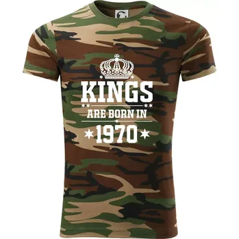 Pánské tričko Kings are born in 1970 - Army CAMOUFLAGE - XL ( Hnědý maskáč )