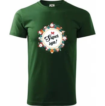 Pánské tričko Vánoce - Super syn - Klasické pánské triko vyšší gramáže - 3XL ( Lahvově zelená )