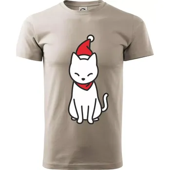 Pánské tričko Vánoční kočka sedící - Klasické pánské triko vyšší gramáže - XL ( Ledově šedá )