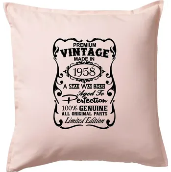 Polštář Vintage Etiketa - 1958 - Polštář 50x50 - 50x50 - Pouze potah ( Světle růžová )