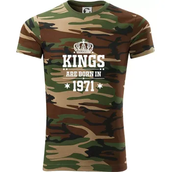 Pánské tričko Kings are born in 1971 - Army CAMOUFLAGE - 2XL ( Hnědý maskáč )