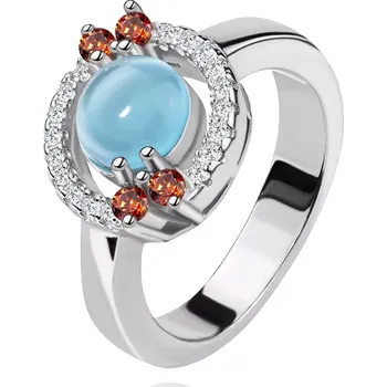 Prsten Prsten ze stříbra 925 - zirkonový kroužek, akvamarínově modrý střed - Velikost: 55