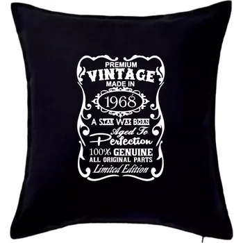 Polštář Vintage Etiketa - 1968 - Polštář 50x50 - 50x50 - Včetně výplně ( Černá )