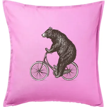 Polštář Medvěd na kole - Polštář 50x50 - 50x50 - Pouze potah ( Růžová )