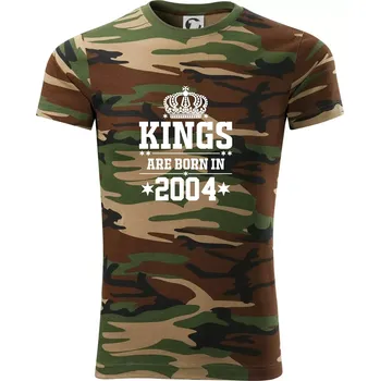 Pánské tričko Kings are born in 2004 - Army CAMOUFLAGE - L ( Hnědý maskáč )