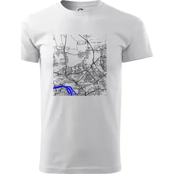 Pánské tričko Praha 18200 - Mapa s vodními toky - Triko extra velké (5-8XL) - 6XL ( Bílá )