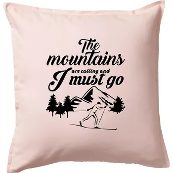 Polštář The mountains are calling běžkař - Polštář 50x50 - 50x50 - Pouze potah ( Světle růžová )