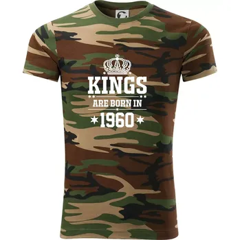 Pánské tričko Kings are born in 1960 - Army CAMOUFLAGE - XL ( Hnědý maskáč )