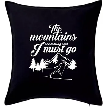 Polštář The mountains are calling běžkař - Polštář 50x50 - 50x50 - Včetně výplně ( Černá )