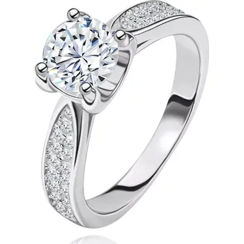 Prsten Zásnubní prsten, stříbro 925, zúžená blýskavá ramena, kulatý zirkon - Velikost: 56