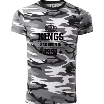 Pánské tričko Kings are born in 1991 - Army CAMOUFLAGE - M ( Šedý maskáč )