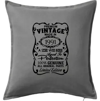 Polštář Vintage Etiketa - 1991 - Polštář 50x50 - 50x50 - Pouze potah ( Tmavě šedý melír )
