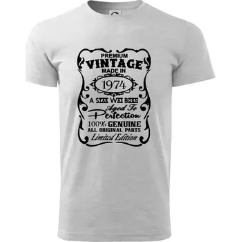 Pánské tričko Vintage Etiketa - 1974 - Triko extra velké (5-8XL) - 7XL ( Světlešedý Melír )