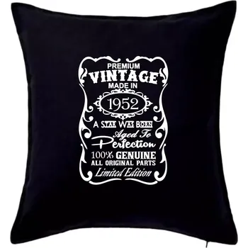 Polštář Vintage Etiketa - 1952 - Polštář 50x50 - 50x50 - Včetně výplně ( Černá )