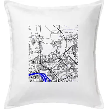 Polštář Praha 18200 - Mapa s vodními toky - Polštář 50x50 - 50x50 - Pouze potah ( Bílá )