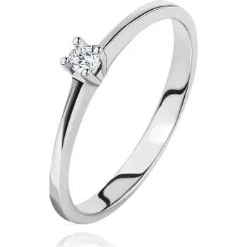 Prsten Briliantový prsten z bílého zlata 585 - třpytivý čirý diamant ve čtyřcípém kotlíku - Velikost: 58