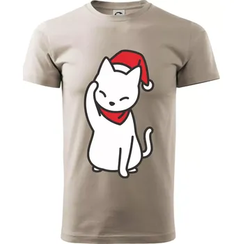 Pánské tričko Vánoční kočka mávající - Klasické pánské triko vyšší gramáže - M ( Ledově šedá )