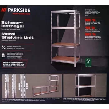 Knihovna PARKSIDE PERFORMANCE Vysokozátěžový regál, 200 x 100 x 50 cm 483667