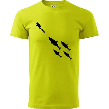 Pánské tričko Potápěč žraloci - Klasické pánské triko vyšší gramáže - XS ( Limetková )