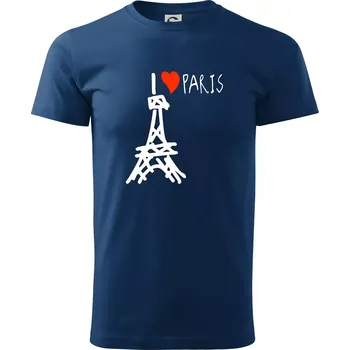 Pánské tričko I love Paris - Klasické pánské triko vyšší gramáže - 4XL ( Půlnoční modrá )
