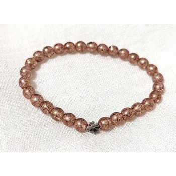 Náramek MagieKorálků.cz Korálkový náramek s kovovým doplňkem - měděná barva 10127 Kovový korálek: čtyřlístek