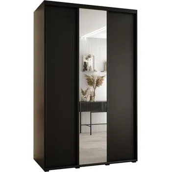Šatní skříň Šatní skříň s posuvnými dveřmi a zrcadlem DAVOS 150cm | Černá / černé pojezdy