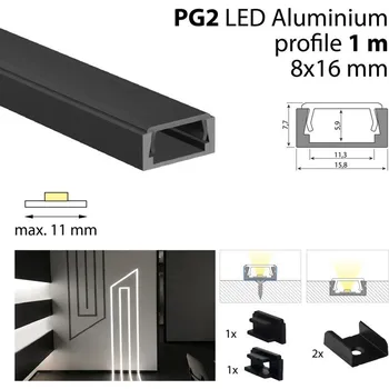 Průmyslové svítidlo MCLED Profil AL 16/8mm PG2 černý 1m komplet ML-761.023.74.S1