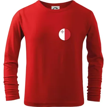 Chlapecké tričko Vlajka Malta kulatá na prso - Triko dětské Long Sleeve - 122 cm/6 let ( Červená )