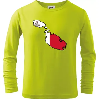 Dětská móda Mapa Malta s vlajkou - Triko dětské Long Sleeve - 104-110cm / 3-4 roky ( Limetková )