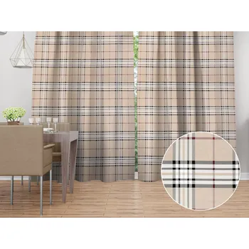 ubrus Bavlněný závěs Sandra SA-548 Černo-červeno-bílé káro na béžovém 130x140 cm