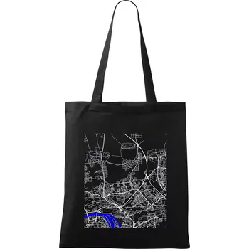 Nákupní taška Praha 18200 - Mapa s vodními toky - Taška bavlněná - 42 x 38 cm ( Černá )