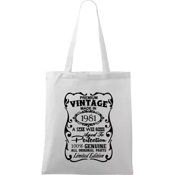 Nákupní taška Vintage Etiketa - 1981 - Taška bavlněná - 42 x 38 cm ( Bílá )