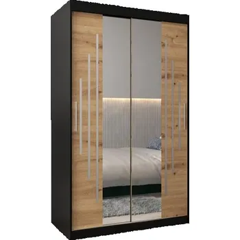 Šatní skříň Šatní skříň s posuvnými dveřmi a dvoudílným zrcadlem YORK1 - 120x200cm -Černá-Dub Artisan-