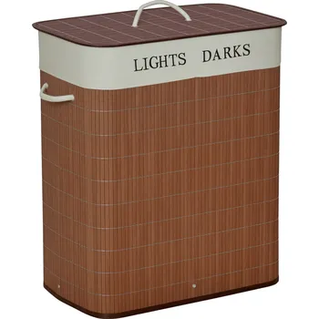 Koš na prádlo HOMCOM 100L koš na prádlo koš na prádlo box na prádlo se 3 uchy a pratelným pytlem na prádlo vyjímatelný bambus bavlna kov hnědá+bílá 52x32x63cm | Aosom