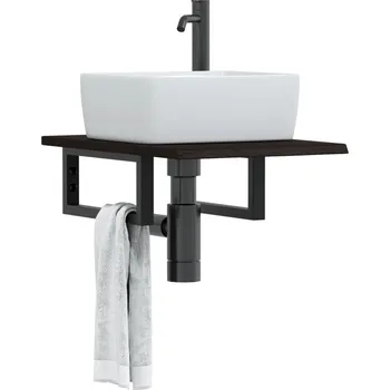 Koupelnový nábytek Deska pod umyvadlo nástěnná ocel a masivní dubové dřevo Hnědá 3302577