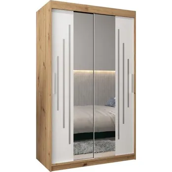 Šatní skříň Šatní skříň s posuvnými dveřmi a dvoudílným zrcadlem YORK1 - 120x200cm -Dub Artisan-Bílá-