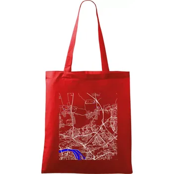 Nákupní taška Praha 18200 - Mapa s vodními toky - Taška bavlněná - 42 x 38 cm ( Červená )