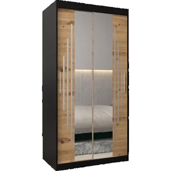Šatní skříň Šatní skříň s posuvnými dveřmi a dvoudílným zrcadlem YORK1 - 100x200cm -Černá-Dub Artisan-