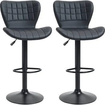HOMCOM barová židle sada 2 ks retro design výškově nastavitelná 360° otočná černá kůže pro domácí kancelář stabilní 47 x 51,5 x 89-109 cm | Aosom.de
