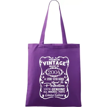 Nákupní taška Vintage Etiketa - 2004 - Taška bavlněná - 42 x 38 cm ( Fialová )