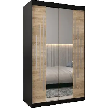 Šatní skříň Šatní skříň s posuvnými dveřmi a dvoudílným zrcadlem YORK1 - 120x200cm -Dub Sonoma-Černá-