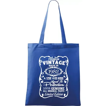 Nákupní taška Vintage Etiketa - 1982 - Taška bavlněná - 42 x 38 cm ( Královská modrá )