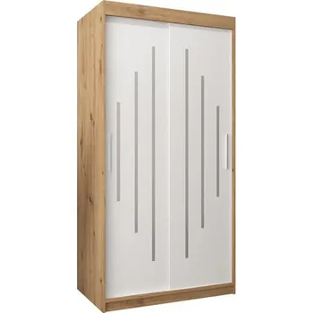 Šatní skříň Šatní skříň s posuvnými dveřmi a dvoudílným zrcadlem YORK1 - 100x200cm -Dub Artisan-Bílá-