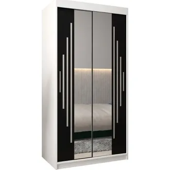 Šatní skříň Šatní skříň s posuvnými dveřmi a dvoudílným zrcadlem YORK1 - 100x200cm -Bílá-Černá-
