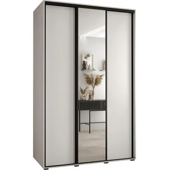 Šatní skříň Šatní skříň s posuvnými dveřmi a zrcadlem DAVOS 150cm | Bílá / černé pojezdy